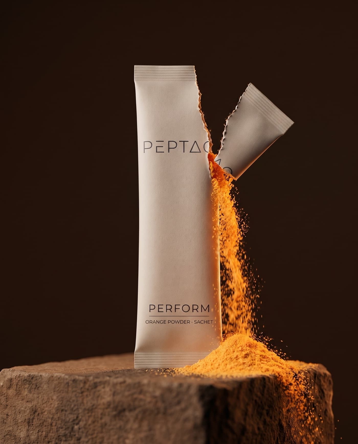 Perform sachet torn open, orange powder pouring out